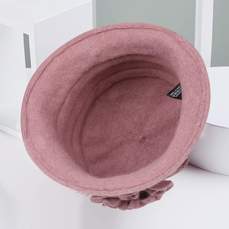 Sumolux Women Beret Hat French Vintage Floral Wool Dress Cloche Classic Winter Hat 1920s - Image 5